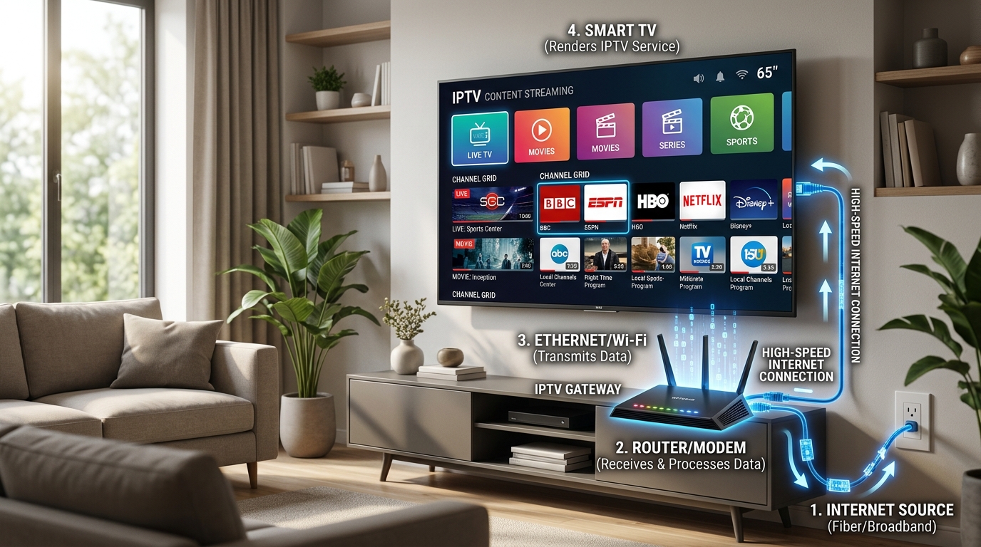 Guide debutant IPTV sur televiseur avec chaines belges, sport en direct et catalogue VOD